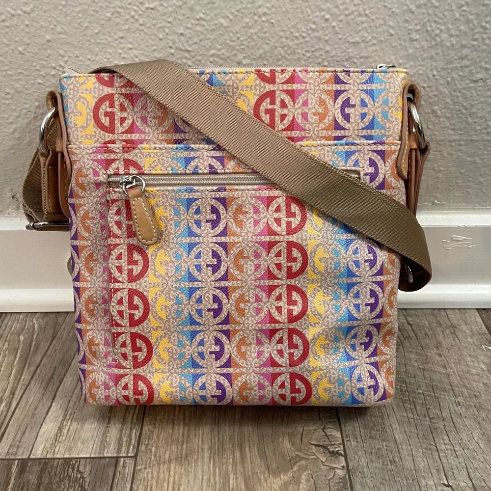 Giani Bernini Rainbow Monogram Crossbody Bag‎ Multi Color Logo Organizer Purse